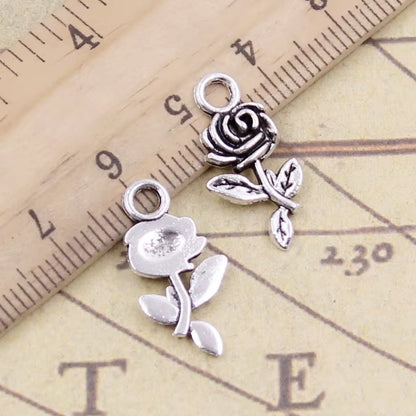 30Pcs Charms Flower Rose 21X13Mm Tibetan Bronze Silver Color Pendants Antique Jewelry Making DIY Handmade Craft