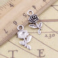 30Pcs Charms Flower Rose 21X13Mm Tibetan Bronze Silver Color Pendants Antique Jewelry Making DIY Handmade Craft