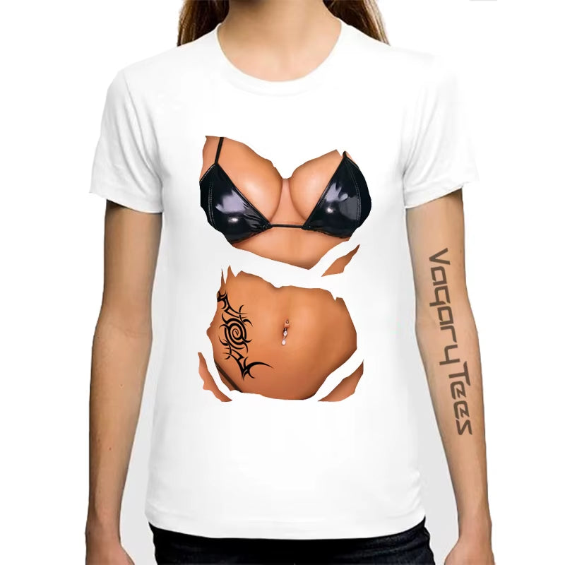 Women Summer Cool Tops Casual 3D Boobs Print and Short Sleeve O-Neck T-Shirt Big Boobs Sexy Breast Design Print T Shirt