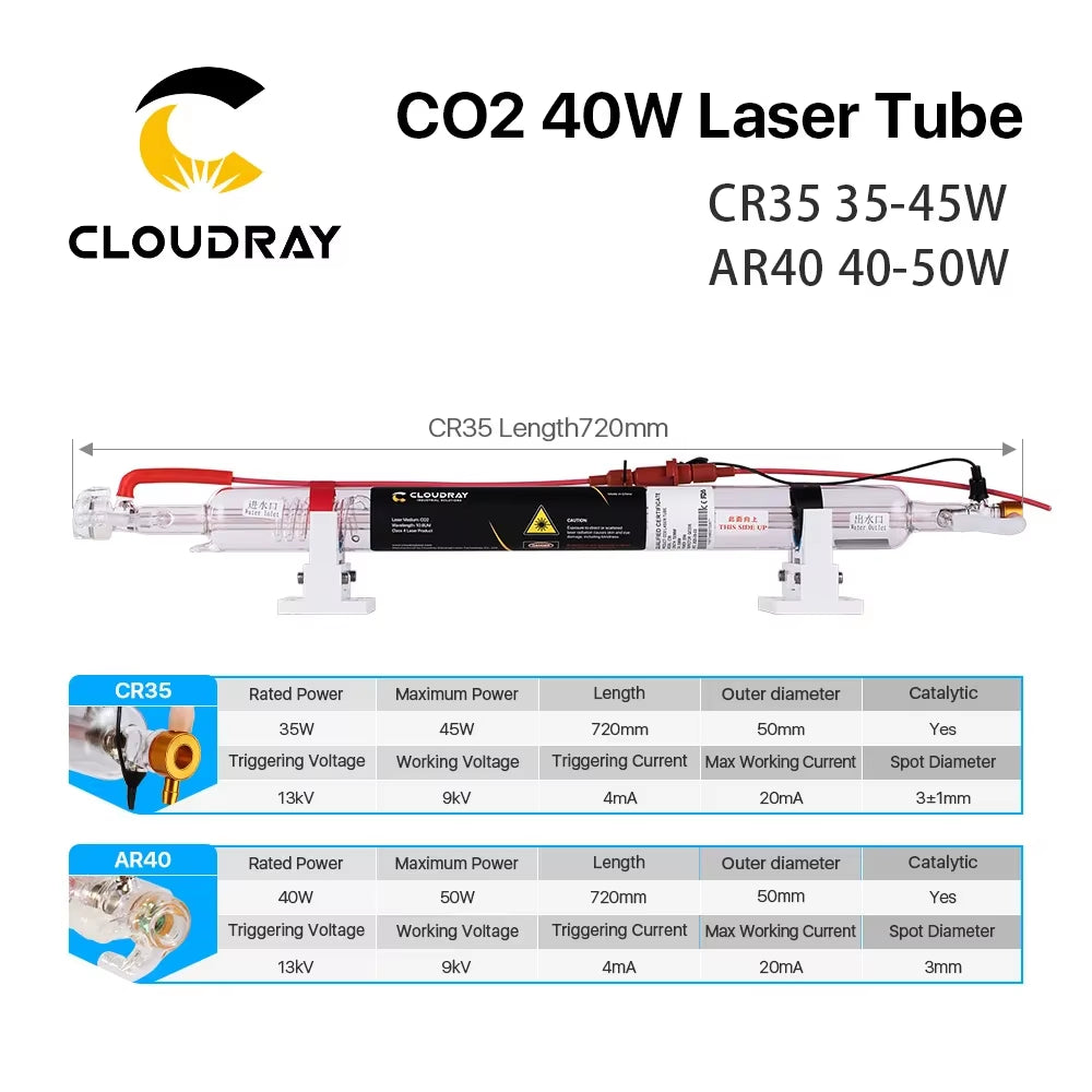 35-45W Co2 Metal Glass Laser Tube 720MM 40W Glass Laser Lamp for CO2 Laser Engraving Cutting Machine