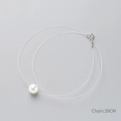 925 Sterling Silver Zircon Crystal Pearl Pendant Choker Necklace Transparent Fishing Line 2020 Fine Jewelry for Women