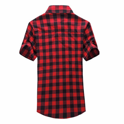 Red and Black Plaid Shirt Men Shirts 2025 New Summer Fashion Chemise Homme Mens Checkered Shirts Short Sleeve Shirt Men Blouse
