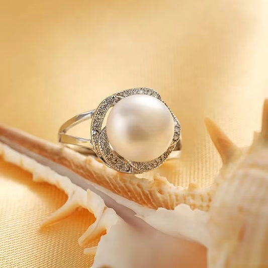 925 Sterling Silver Jewelry on Sale Big Natural Pearl Rings for Women Stone Ring Adjustable White/Pink/Purple Pearl