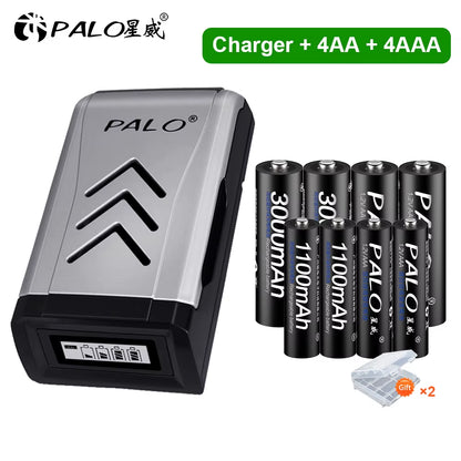 4Pcs 3000Mah 1.2V AA Rechargeable Batteries+4Pcs 1100Mah 1.2V AAA Battery NI-MH AA AAA Rechargeable Battery for Camera Toy