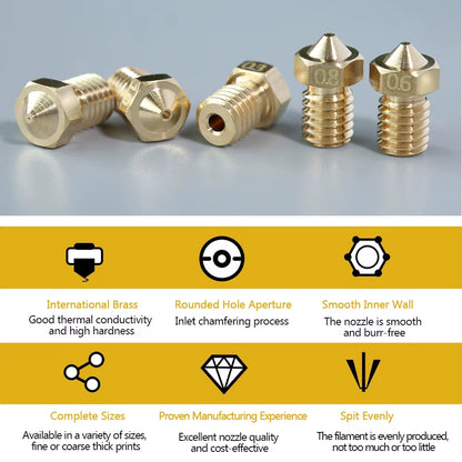 5/10Pcs V6 M6 Threaded Nozzle All Metal 0.2/0.3/0.4/0.5/0.6Mm for 1.75 Filament E-3-D V5 Anycubic I3 Mega Kobra Hotend Extruder