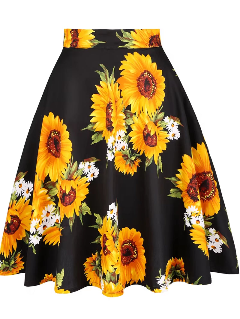 Women'S Runway Cotton Retro Vintage Skirt Black Faldas High Waist a Line Rockabilly Jupe 50S Swing Umbrella Skirts Pin up Skater
