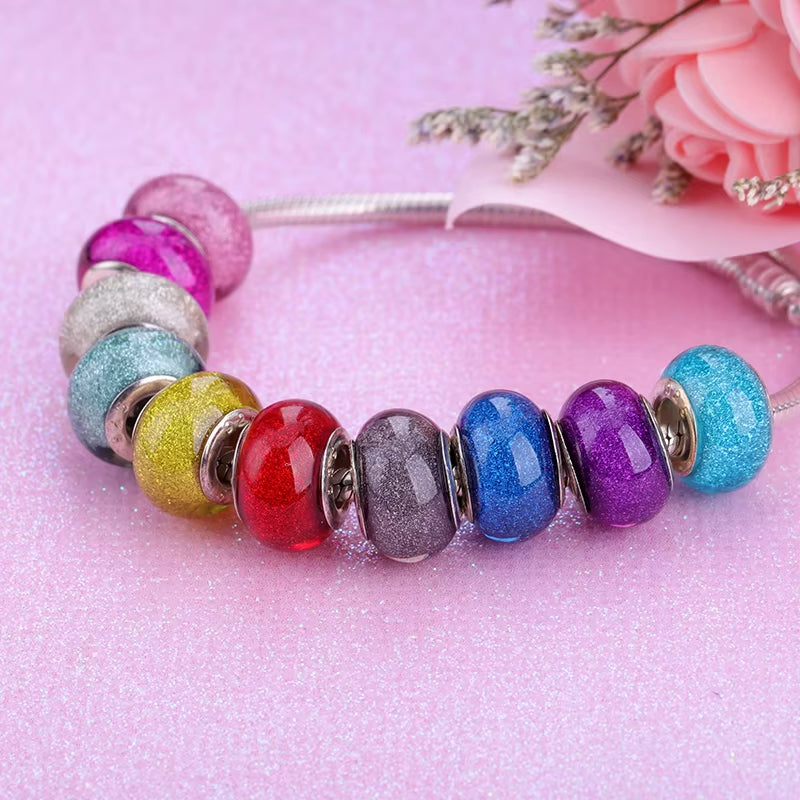 New European Colorful Lampwork Glass Bead Murano Plastic Aolly Charm Fit Pan Brand Bracelet Bangle Women DIY Jewelry Dropship