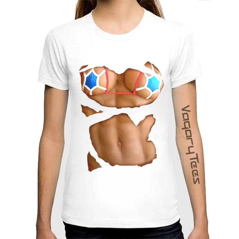 Women Summer Cool Tops Casual 3D Boobs Print and Short Sleeve O-Neck T-Shirt Big Boobs Sexy Breast Design Print T Shirt