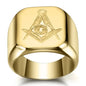 New Arrival Bling CZ Crystal Men Rings with Freemason Masonic Free Mason Signet 316L Stainless Steel Gold Color Jewelry for Men