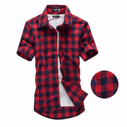 Red and Black Plaid Shirt Men Shirts 2025 New Summer Fashion Chemise Homme Mens Checkered Shirts Short Sleeve Shirt Men Blouse