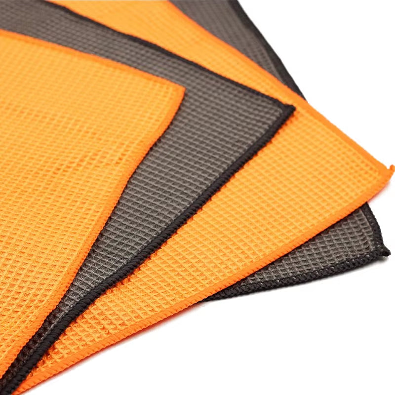 2PC Car Wash Towel Glass Cleaning Water Drying Microfiber Window Clean Wipe Auto Detailing Waffle Weave for Kitchen Bath 40*40Cm