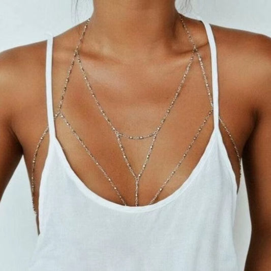 Vintage Boho Summmer Gold Silver Color Body Chain Jewelry Women Multilayer Sexy Beach Bikini Harness Chain Necklace Women