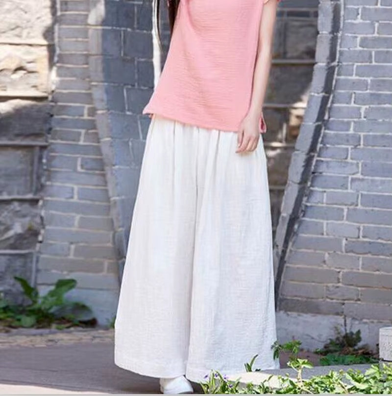 2025 Spring Fashion Cotton Wide Leg Pants plus Size Female Loose Casual Cotton Linen Pants Trouser Autunm Vintage Long Pants