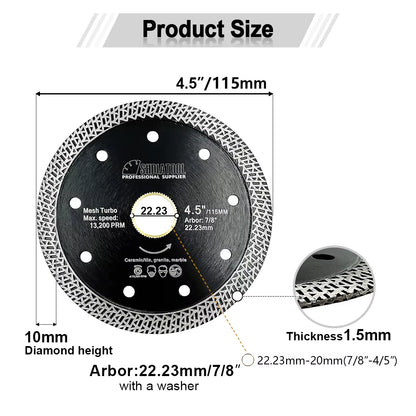 4/4.5/5Inch Diamond Cutting Disc Mesh Turbo Porcelain Tile Marble Stone Cutting Wheel Marble Circular Saw Blade Cutter
