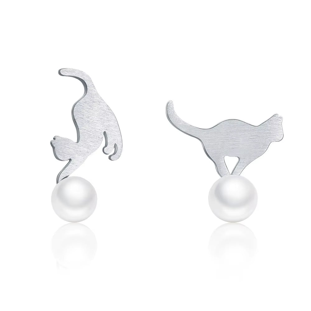 Real 100% 925 Sterling Silver Lovely Cat Pet Stud Earrings for Women S925 Silver Earring Fashion Jewelry Gift FIE073