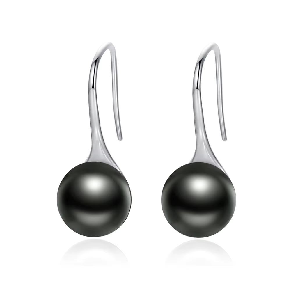 925 Sterling Silver Elegant round Pure Love Pearl Drop Earrings for Women Jewelry Brincos White ,Black Purple Pink SCE037
