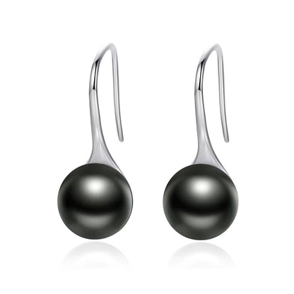 925 Sterling Silver Elegant round Pure Love Pearl Drop Earrings for Women Jewelry Brincos White ,Black Purple Pink SCE037
