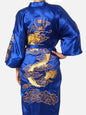Navy Blue Chinese Men'S Satin Silk Robe Embroidery Kimono Bath Gown Dragon Size S M L XL XXL XXXL S0008