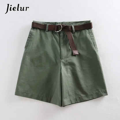 Shorts All-Match 4 Solid Color Sashes Casual Shorts Women A-Line High Waist Slim Short Femme Chic S-XXL Ladies Bottom