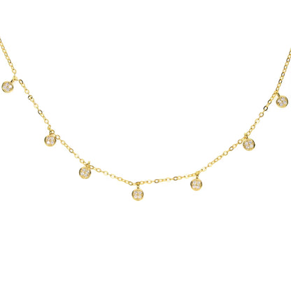 925 Sterling Silver Clear CZ Station Multi Charm Choker Fashion Delicate Dainty Disco Dots Drip Drop Pendant Necklace for Women