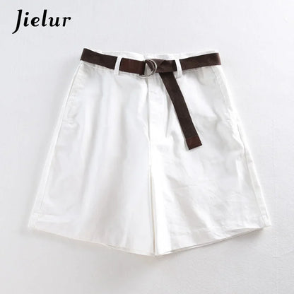 Shorts All-Match 4 Solid Color Sashes Casual Shorts Women A-Line High Waist Slim Short Femme Chic S-XXL Ladies Bottom