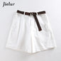 Shorts All-Match 4 Solid Color Sashes Casual Shorts Women A-Line High Waist Slim Short Femme Chic S-XXL Ladies Bottom