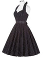 Polka Dot Dress Women Vintage Swing Halter Belt 50S 60S Rockabilly Prom Party Dresses Retro Feminino Vestidos