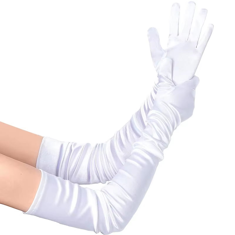 Classic Adult Black White Red Grey Skin Opera/Elbow/Wrist Stretch Satin Finger Long Gloves Women Flapper Gloves Matching Costume