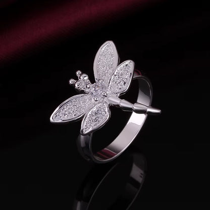 925 Sterling Silver Dragonfly Ring for Women Wedding Engagement Party Fashion Charm Jewelry