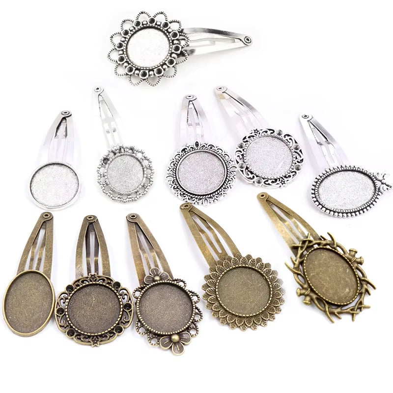 14 16Mm 18Mm 20Mm round Oval 18X25Mm Antique Silver Plated Bronze Copper Material Hairpin Hair Clips Base Setting Cabochon Cameo