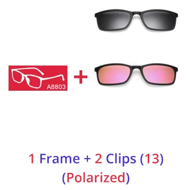 Polarized Sunglasses Men Women 5 in 1 Magnetic Clip on Glasses TR90 Optical Prescription Eyeglass Frames Magnet Clips