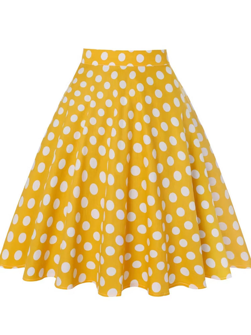 2025 Summer Midi Skirt Runway Vintage Rockabilly Sundress Red Womens Sexy Pinup 50S Cotton Polka Dot Pattern Skater Streetwear