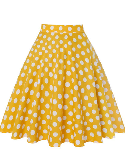 2025 Summer Midi Skirt Runway Vintage Rockabilly Sundress Red Womens Sexy Pinup 50S Cotton Polka Dot Pattern Skater Streetwear