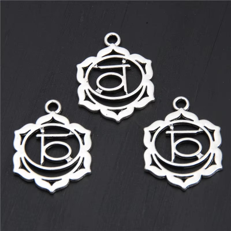 21Pcs Silver Color 7 Chakra Charms Mandala Pendant Yoga OM Buddhist Metal for Jewelry Making Supplies