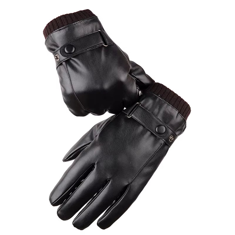 Men'S Gloves Black Winter Mittens Keep Warm Touch Screen Windproof Driving Guantes Male Autumn Winter PU Leather Gloves Business