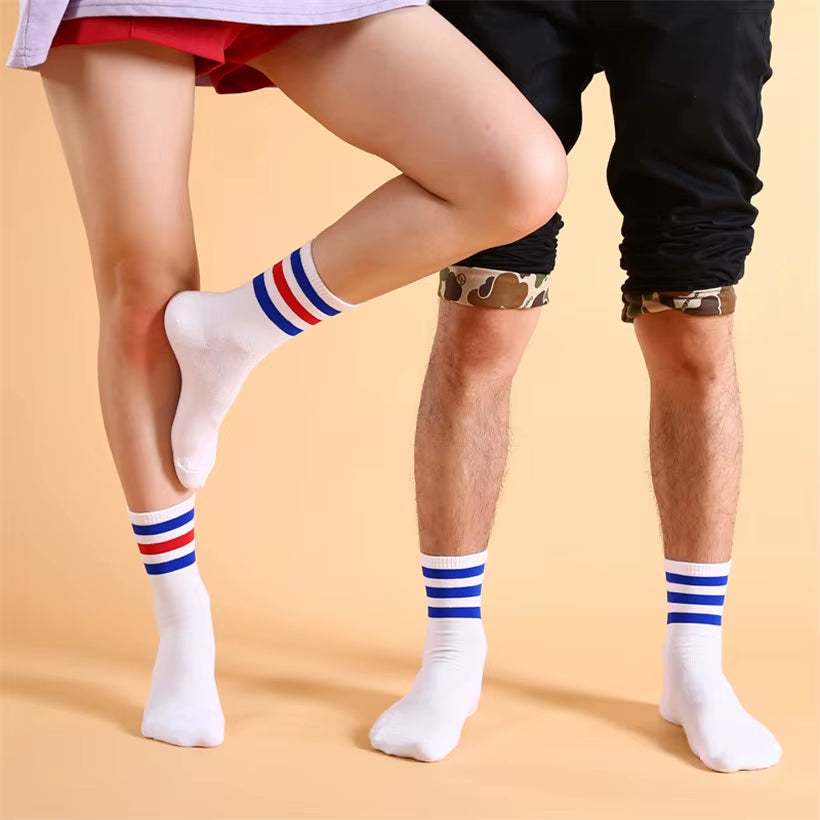 New Men/Women 3 Three Stripes Cotton Socks Retro Old School Hiphop Skate Long Short Meias Harajuku White Black Winter Cool