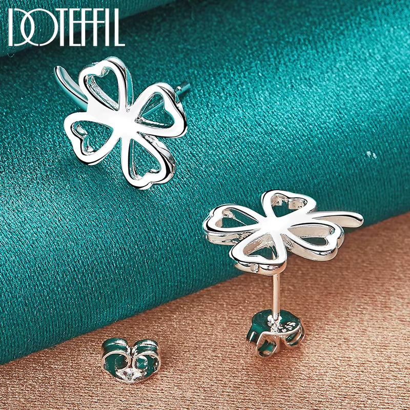 925 Sterling Silver Four-Leafed Clover Chian Necklace Bracelet Earring Set for Woman Wedding Engagement Fashion Jewelry