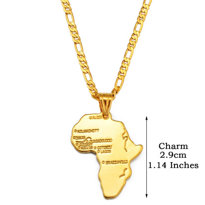 Africa Map Pendant Necklace Women Men Silver Color/Gold Color Ethiopian Jewelry Wholesale African Hiphop Item @132106