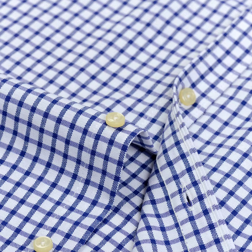Men'S Long Sleeve Oxford Plaid Striped Work Casual Shirt with Pocket, Spring Autumn Cotton Blend Regular-Fit Button-Down Shirts