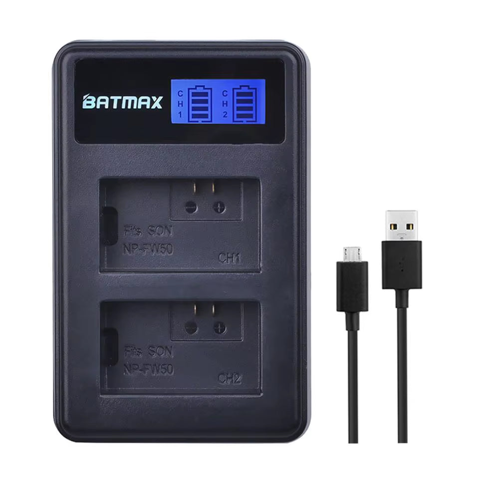 2000Mah NP-FW50 NP FW50 Camera Battery + LCD USB Dual Charger for Sony Alpha A6500 A6300 A6000 A5000 A3000 NEX-3 A7R Zv-E1