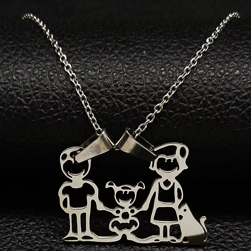 Stainless Steel Necklace Mama Family Necklaces Silver Color Love Boy Girl Pendant Jewelry Women Christmas Gift 355