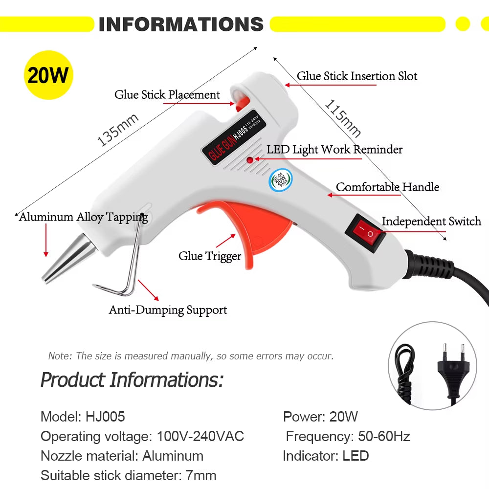 Free Shipping 6 in 1 Glue Gun Set Electric Heat Hot Melt Crafts Repair Tool Professional DIY 110-240V 20W with Sticks Gift