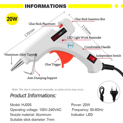 Free Shipping 6 in 1 Glue Gun Set Electric Heat Hot Melt Crafts Repair Tool Professional DIY 110-240V 20W with Sticks Gift