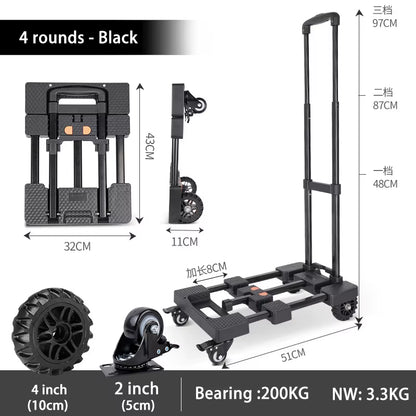 Trolley with Brakes Cargo Trolley Car Home Portable Trolley Foldable Outdoor Small Trailer Six Wheels