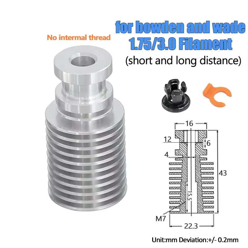 V6 Cooling Tube All Metal J-Head Hotend Block Head Extruder for 1.75Mm 3.0Mm Long or Short Distance 3D Printer Part Wholesale