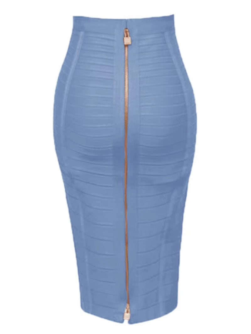 16 Colors Sexy Solid Zipper Orange Blue Black Red Bandage Skirt Women Elastic Bodycon Summer XL XXL Pencil Skirts 58Cm