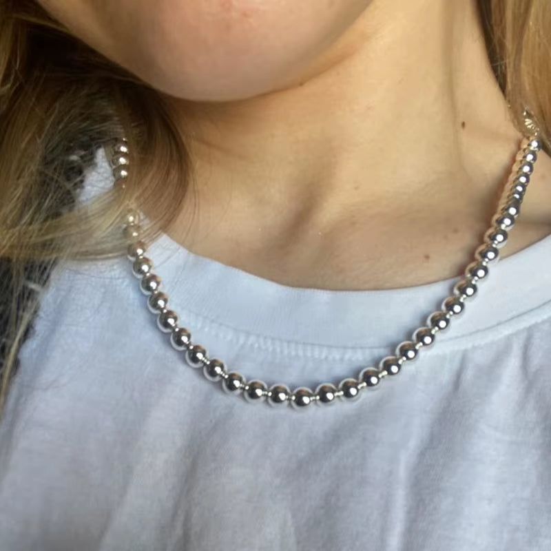 925 Sterling Silver 6Mm Smooth Beads Ball Chain Necklace for Women Trendy Wedding Engagement Jewelry