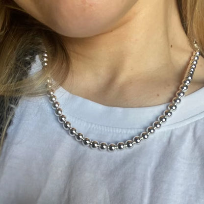 925 Sterling Silver 6Mm Smooth Beads Ball Chain Necklace for Women Trendy Wedding Engagement Jewelry