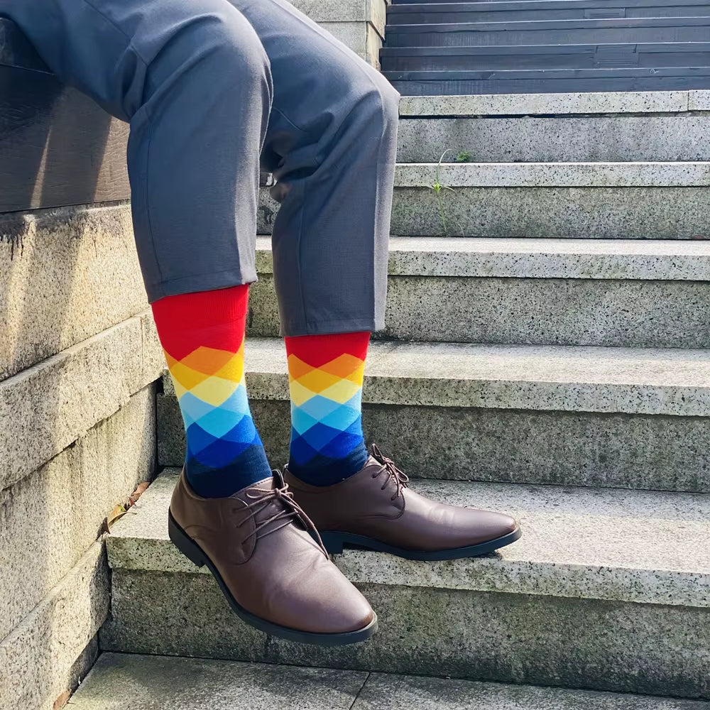 Men Socks Standard Casual Happy Socks High Quality Diamond Pattern Cotton Socks 10 Colors Couple Suit Men'S plus Size Socks