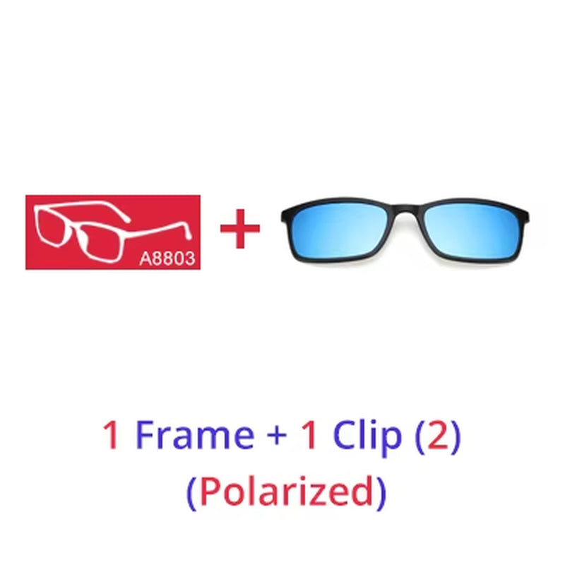 Polarized Sunglasses Men Women 5 in 1 Magnetic Clip on Glasses TR90 Optical Prescription Eyeglass Frames Magnet Clips
